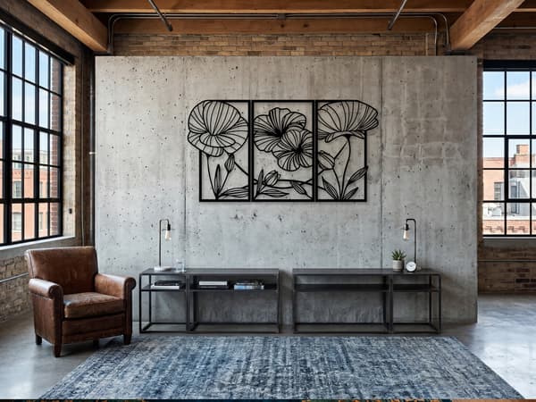 STOR VÄGGDEKORATION "3D-BLOMMOR TRIPTYK" + EXTRA 3D-BLOMMOR TABLETTER 150 X 80 CM
