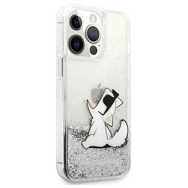 Karl Lagerfeld Liquid Glitter Choupette-etui til iPhone 13 Pro Max, sølv