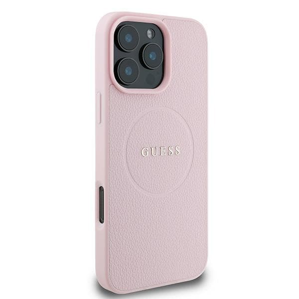 Guess Grained Ring MagSafe -kotelo iPhone 16 Prolle, pinkki