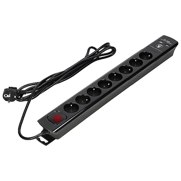 Strømskinne 8-vejs forlængerledning 2xUSB oplader 3m afbryder