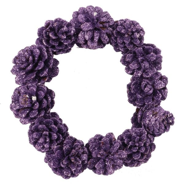 Dekorativ julkrans av lila glitterkottar 18 cm