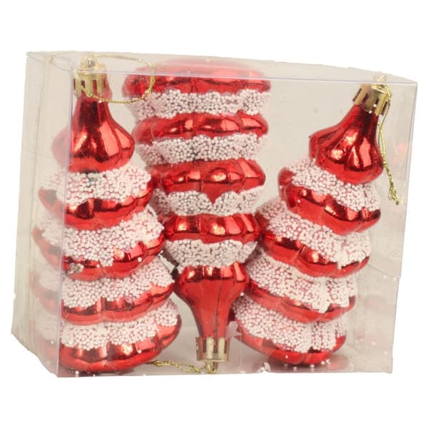 Set med röda julgranskulor med glitter - 3 delar