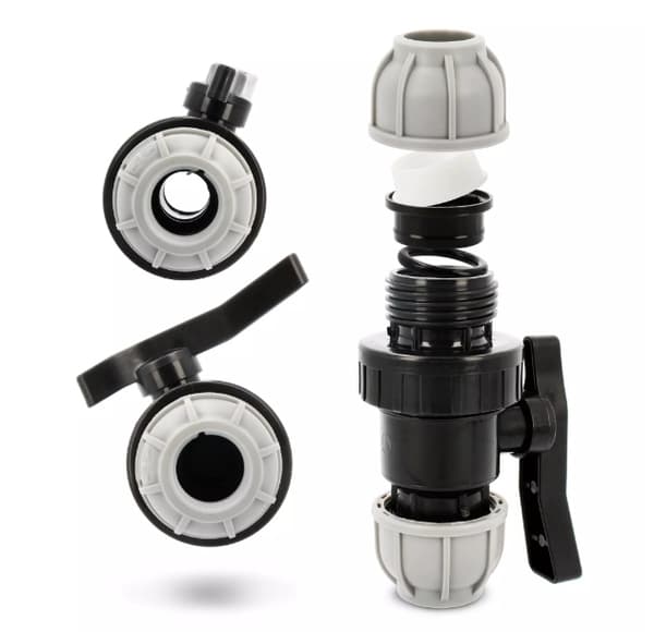Skruet kugleventil PE 40/40mm drypsystem