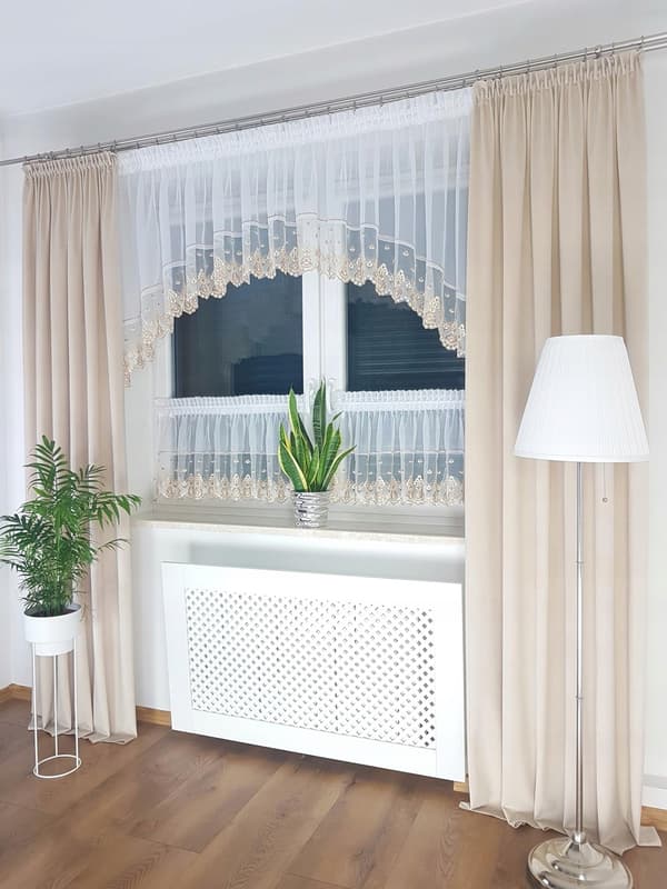 Køkkengardin med broderi, brun