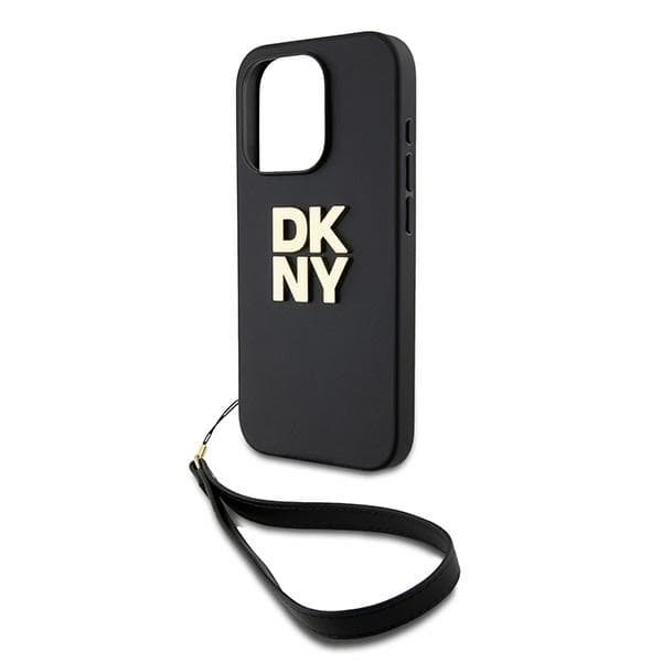 DKNY Wrist Strap Stock Logo-cover til iPhone 15 Pro, sort