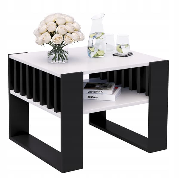 Sofabord med lameller 55x55 hvid/sort loft