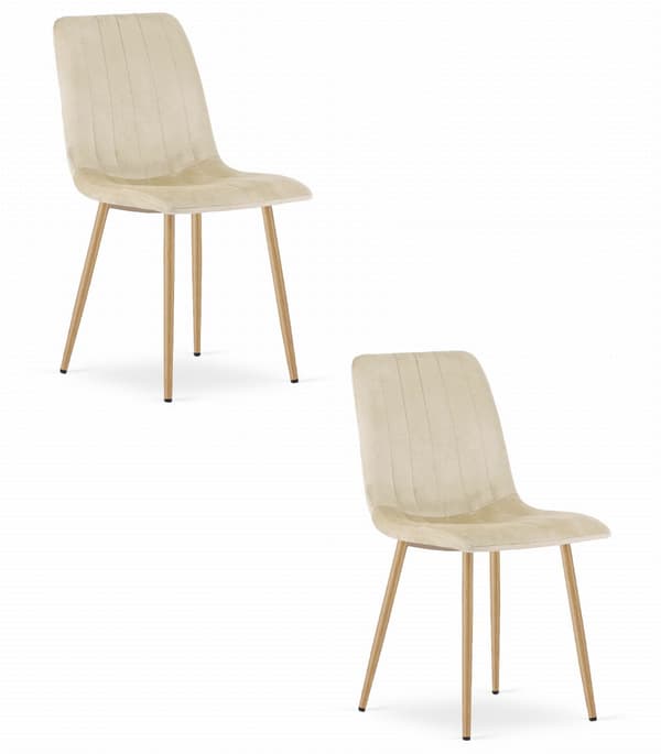 LAVA stol - lys beige fløjl / træfarvede ben x 2
