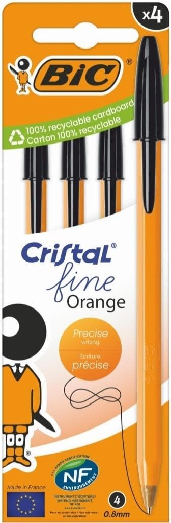 Orange Fine Cristal kuglepen 4 stk. sort BIC