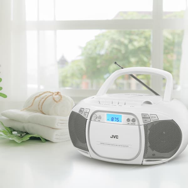 JVC Ghettoblaster RC-E451W hvid Bluetooth 5.0 CD USB kassette FM 2×1.6 W