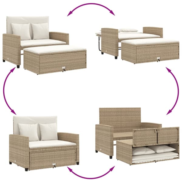 vidaXL Trädgårdssoffa med kuddar, 2-sits, beige, polyrotting
