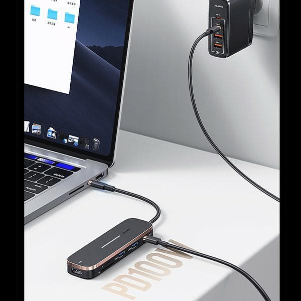 USAMS HUB 3xUSB + USB-C + HDMI-adapter Svart