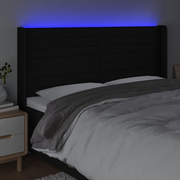 vidaXL sengegavl med LED sort 183x16x118/128 cm stof