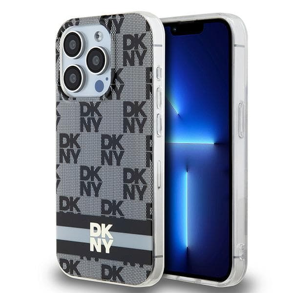 DKNY IML MagSafe-etui med ternet monogrammønster og trykte striber til iPhone 13 Pro / 13, sort