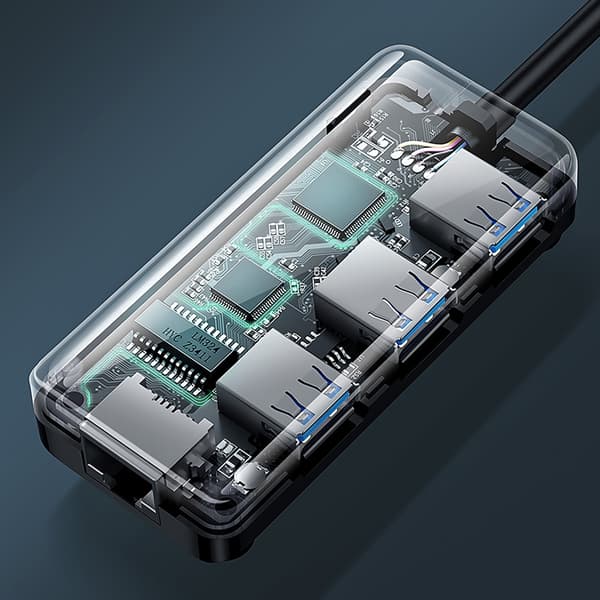 HUB Netværksadapter USB-A - RJ45 1000 Mbps / 3x USB 3.0 sort