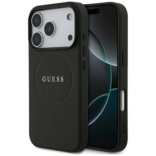 Guess Grained Ring MagSafe-etui til iPhone 17 Pro, sort