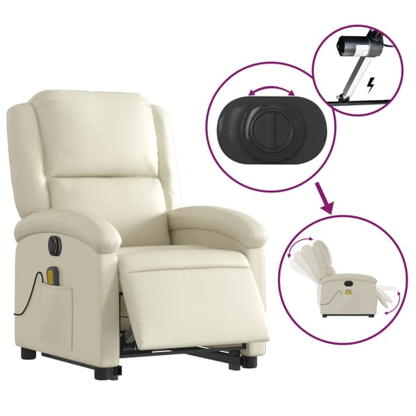 vidaXL elektrisk lænestol med massage, creme