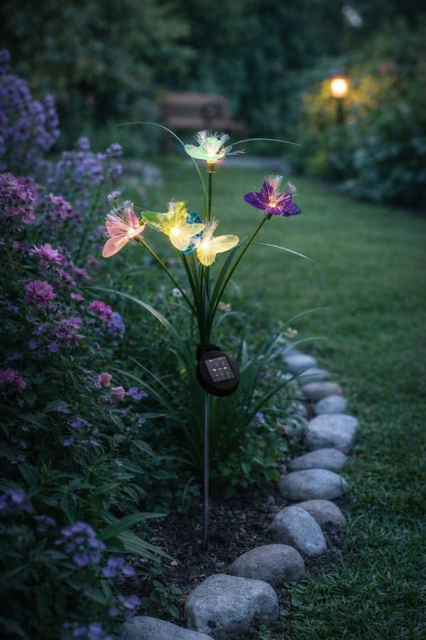 Solcellehavelampe med LED-sommerfugle