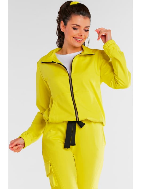 Bomullströja med dragkedja, gul L/XL