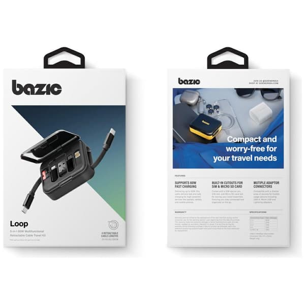 Bazic GoCharge Loop 5-i-1 Lightning, USB-A, Micro USB-kabel 1m Svart