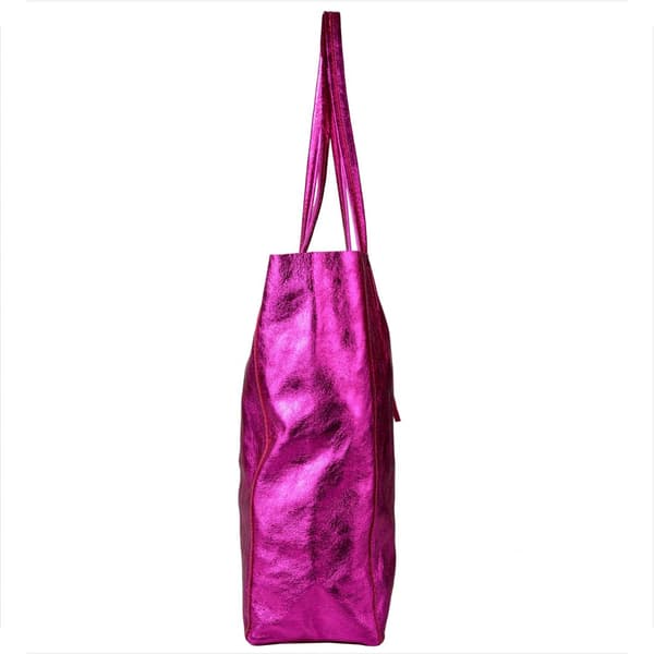 Let læder shopper taske, pink fuchsia metallic