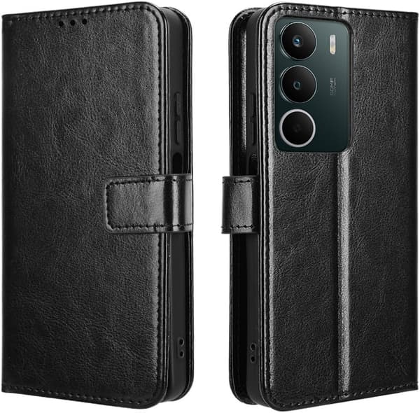 Crazy Horse Pung Flip Etui til Realme C71, Sort