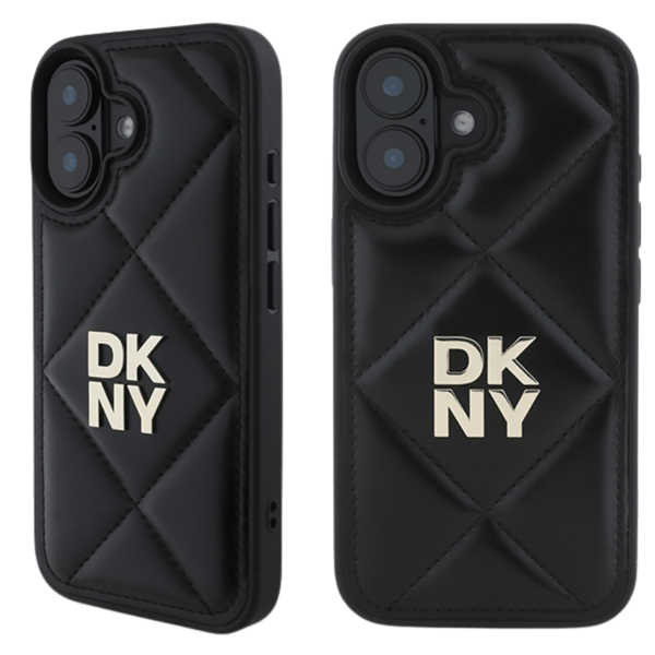 DKNY Quilted Stack Logo iPhone 16 -suojakuori, musta
