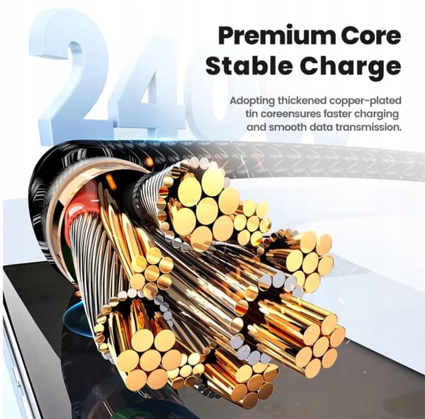 Toocki 240W hurtigopladerkabel 2m USB-C/USB-C stærkt kabel 2 meter