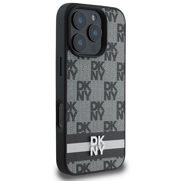 DKNY cover med ternet mønster og trykte striber til iPhone 16 Pro Max, sort