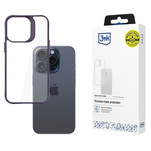3MK Satin Armor Case+ iPhone 15 Prolle, violetti