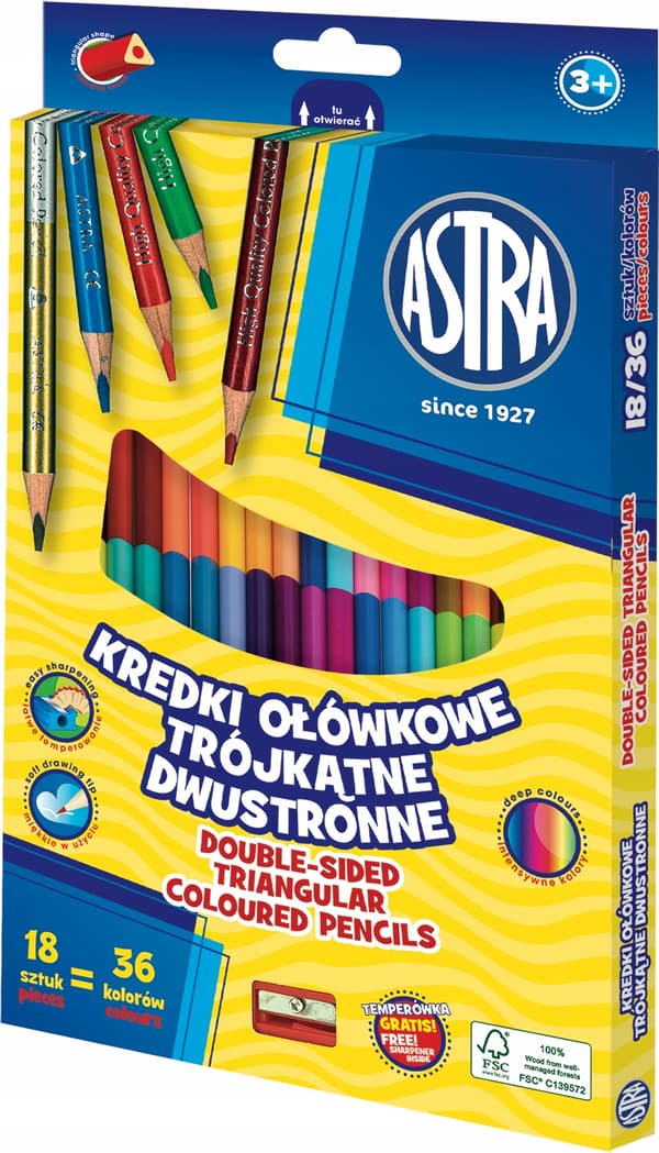 Triangulära blykritor, dubbelsidiga, 18=36 FÄRGER, TEMPERATUR