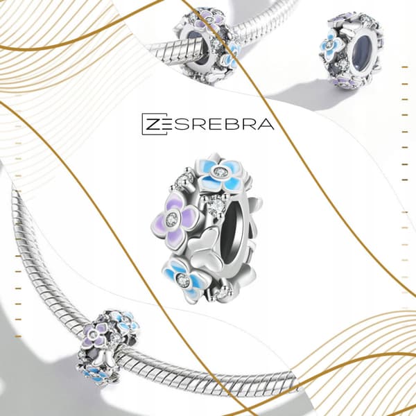 Berlockstopp pastellblommor blommor pärla silver pr 925 hänge