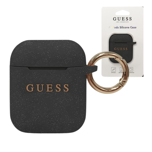 Guess Silikone Glitter Etui til AirPods 1/2, Sort