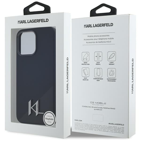 Karl Lagerfeld Silikone Shadow Metal Initial MagSafe-etui til iPhone 15 Pro Max, Sort