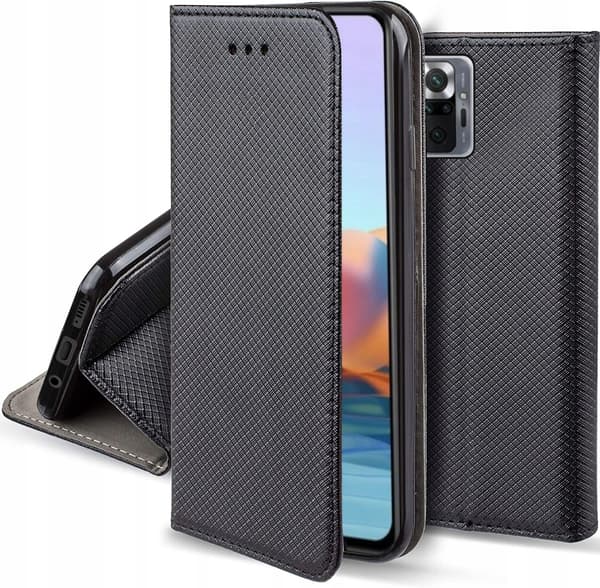 Flip-etui til Xiaomi Redmi Note 10 Pro Pocket, sort + 9H GLAS