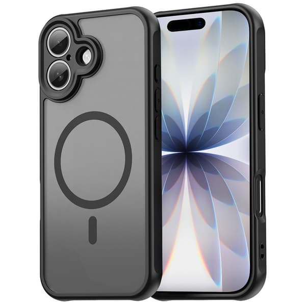 Matt cover til iPhone 17, til MagSafe, forstærket, mat med sort ramme