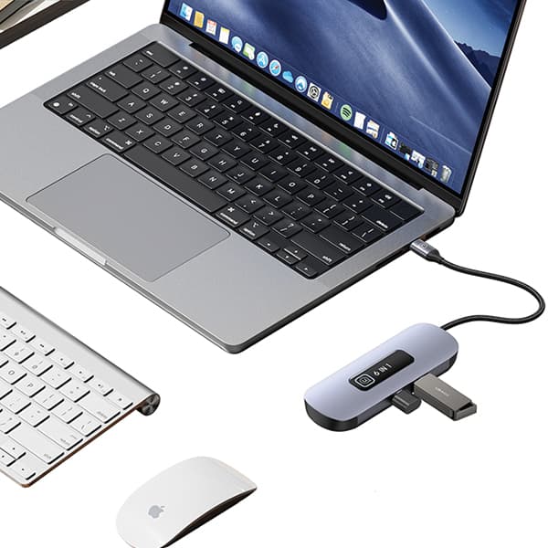 USAMS HUB 6in1 -sovitin 2xUSB 3.0/TF/SD/USB-C/HDMI PD100W Harmaa