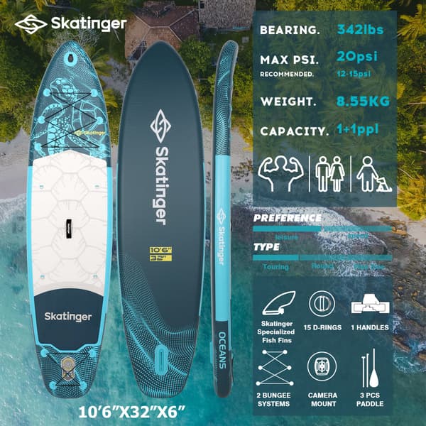 SUP-bräda SKATINGER Turtle Ocean 320x81x15 cm (11') allround