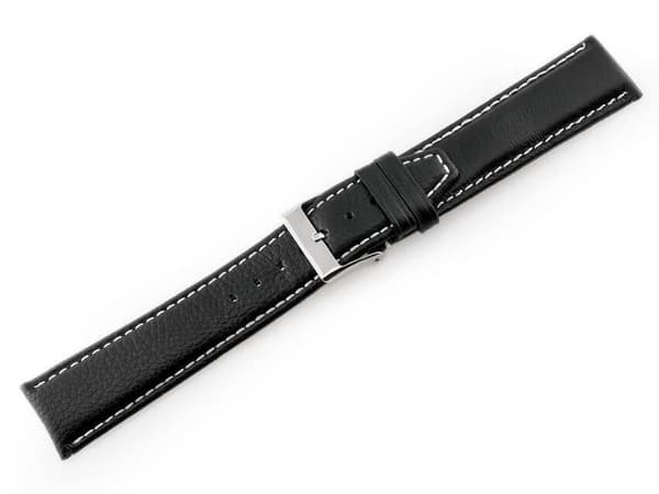 Læderrem til ur W26 - PREMIUM - sort/hvid - 22mm