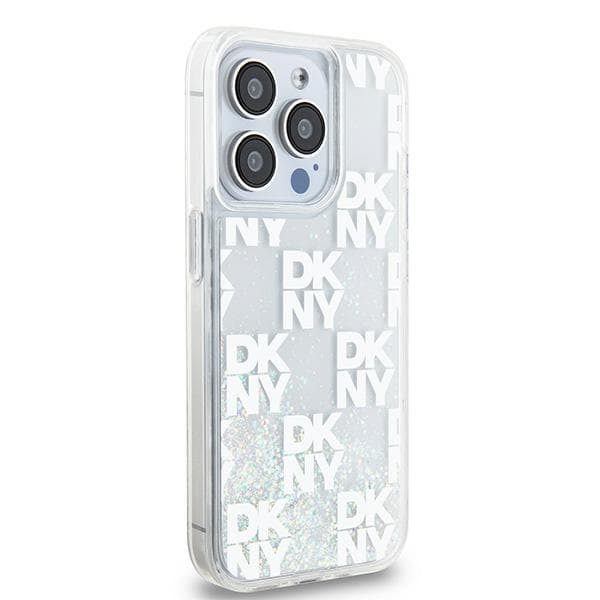 DKNY Liquid Glitter Multilogo-cover til iPhone 15 Pro, hvid