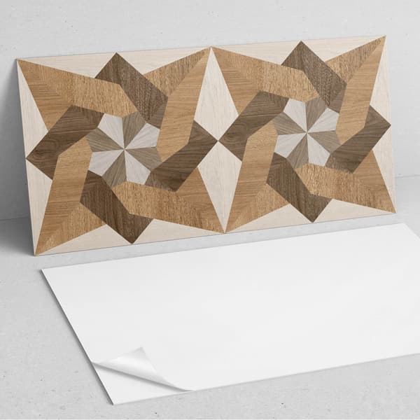 Selvklæbende vinyltrykt panel 120x60 cm polygonal træmosaik