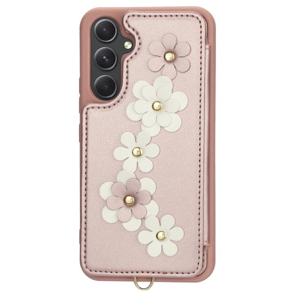 Etui til Samsung Galaxy S23 FE, Læder Blomsterkortholder, Lyserød