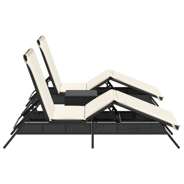 vidaXL liggestole med bord, sæt med 2, sort, polyrattan