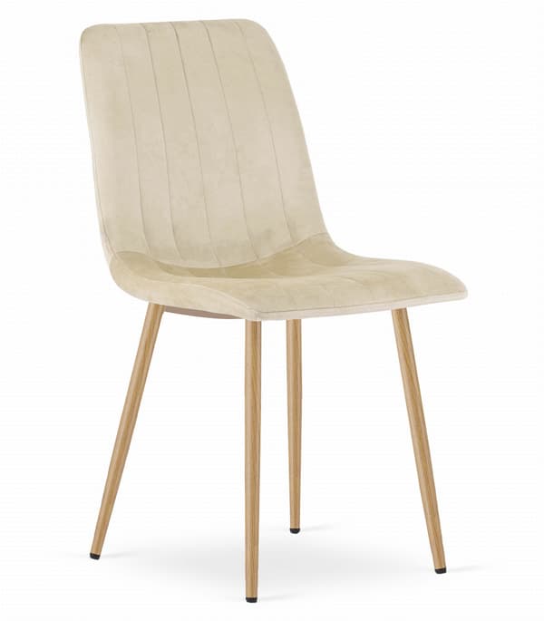 LAVA stol - lys beige fløjl / træfarvede ben x 2