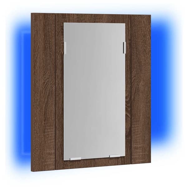vidaXL spejlskab til badeværelse med LED-lys brunt egetræ 40x12x45 cm