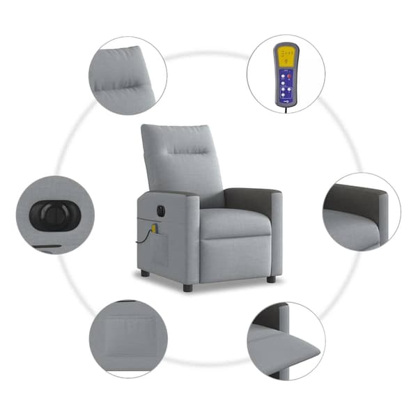 vidaXL Elektrisk massagefåtölj ljusgrå tyg