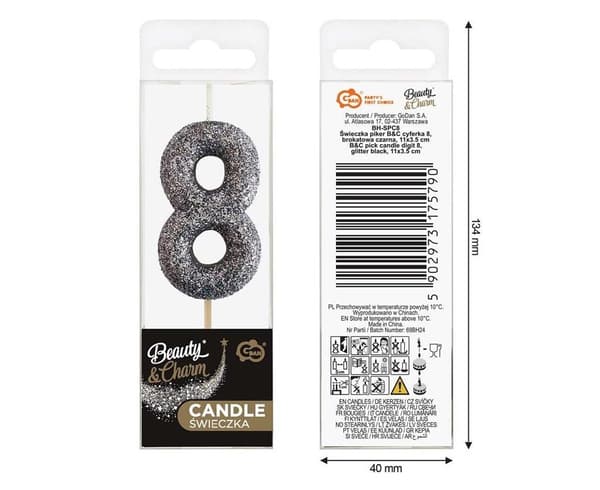 Piker lys 8 sorte glitter 11x3,5 cm