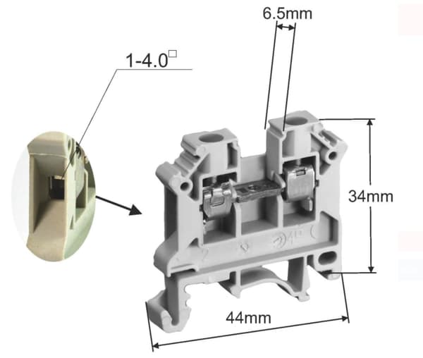 Gevindskinneforbindelse 4mm2 32A til TS32 TS35 skinne grå SIMET