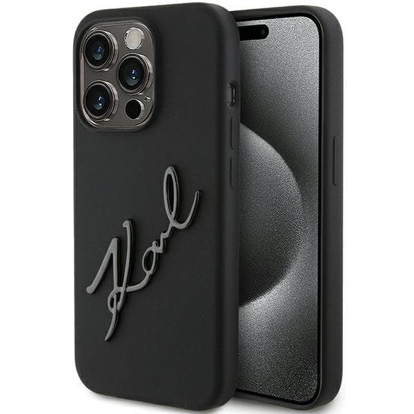 Karl Lagerfeld Silikone Karl Script Etui til iPhone 15 Pro Sort