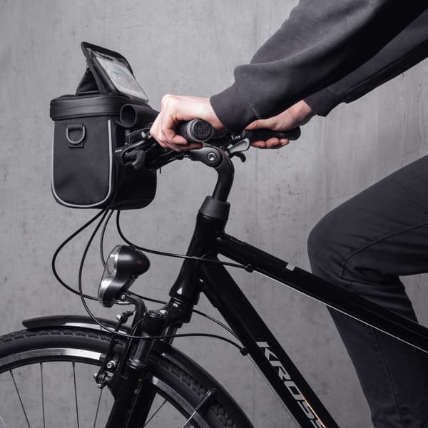 Cykelstyrstaske til navigation med skulderrem, sort