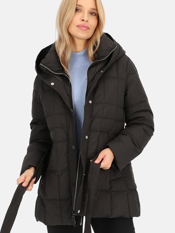 DAMEKORT JAKKE MED HÆTTE MED BINDING